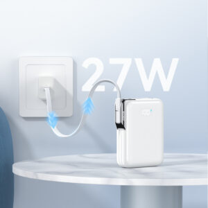 Joyroom JR-PBF27 Pro 10000mAh 30W Power Bank with Built-in USB-C Cable and Additional Bidirectional USB-C to Lightning Cable - White - Image 7