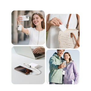 Joyroom JR-PBF27 Pro 10000mAh 30W Power Bank with Built-in USB-C Cable and Additional Bidirectional USB-C to Lightning Cable - White - Image 9