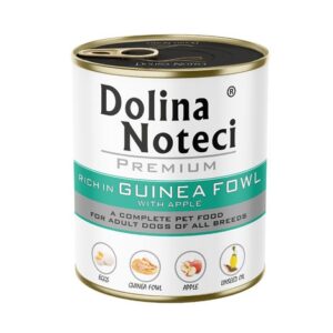 DOLINA NOTECI Premium turtingas perlinės vištos su obuoliu – šlapias šunų maistas – 800g