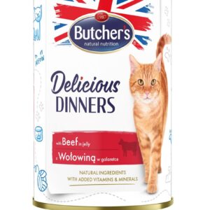 BUTCHER'S Delicious Dinners Jautienos gabalėliai drebučiuose - drėgnas kačių ėdalas - 400g
