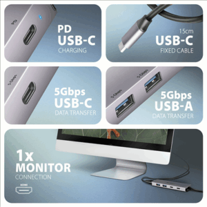 AXAGON HMC-5H60 5-in-1 Hub - 1x USB-C, 3x USB-A, HDMI, Power Delivery - Image 4