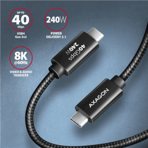 Axagon BUCM4X-CM05AB USB-C Cable, USB 4 Gen 3x2, 240 W PD, 8K@60Hz - Black - Image 4