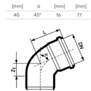 Vidaus kanalizacijos alkūnė HTplus, Ø 40 mm, 45° - Image 2