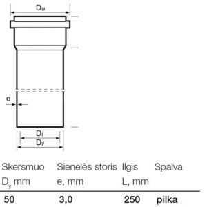 Vidaus kanalizacijos PVC vamzdis Wavin, Ø 50 mm, 0,25 m - Image 2