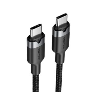 Vention USB-C į C kabelis, apipintas, 3A, 480Mbps, 60W, 2m, BK - Image 2