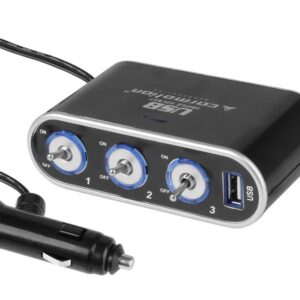3-socket cigarette lighter splitter 12/24V switches, USB 1000 mA
