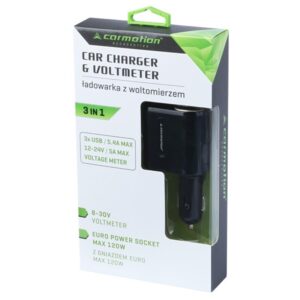 Automobilinis įkroviklis USB 5A Max, x3 with 8-30V voltmeter and max 120W EURO socket - Image 2