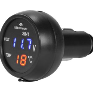 Automobilinis įkroviklis USB, 2.1A, for 12/24V cigarette lighter with voltmeter