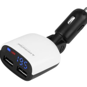Automobilinis įkroviklis USB 3.4A max, x2 + 8-30V voltmeter with low voltage alarm