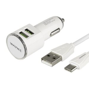 WAYME Automobilinis įkroviklis 12/24V,  2x USB 3.4A + cable with USB-C plug