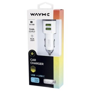 WAYME Automobilinis įkroviklis 12/24V, 2x USB 3.4A + cable with USB-C plug - Image 4