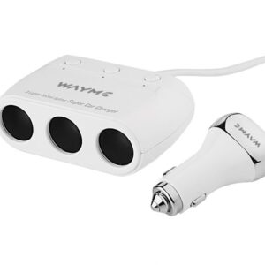 WAYME 3-socket cigarette lighter splitter 12/24V with switches + 2x USB QC3.0 + 2x USB 3.6A, cable 120 cm