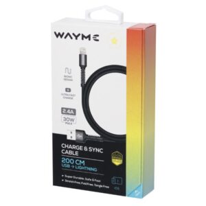 Wayme Mikropluošto pintas įkrovimo ir sinchronizavimo laidas, 200 cm, USB> Lightning - Image 3