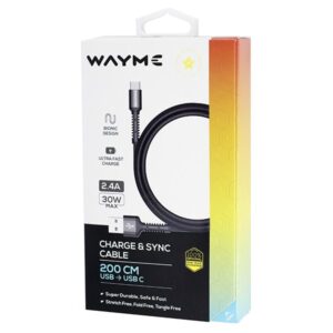 Wayme Mikropluošto pintas įkrovimo ir sinchronizavimo laidas, 200 cm, USB> USB-C - Image 3