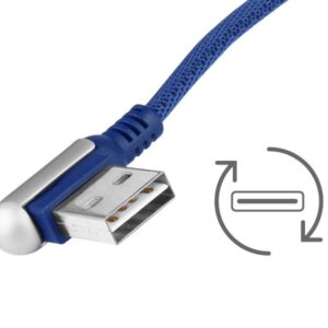 Charging & synchronisation cable , 120 cm, braided microfiber, double sided angled USB> micro USB, mėlynos spalvos - Image 2