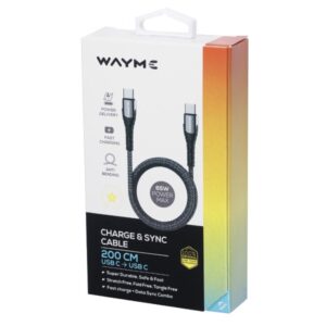 Wayme Mikropluošto pintas įkrovimo ir sinchronizavimo laidas, 200 cm, USB-C> USB-C PD, max 65W - Image 3