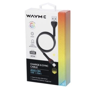 Wayme Mikropluošto pintas įkrovimo ir sinchronizavimo laidas, LED backlight, 200 cm, USB> USB-C - Image 4