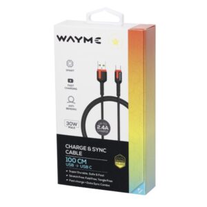 Wayme Charging & synchronisation cable , 100 cm braided microfiber, USB> USB-C - Image 3