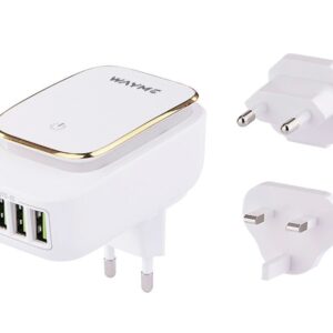 WAYME Mains charger  4x USB 4.4A, with LED light + adapters - plugs for EU, UK & USA sockets