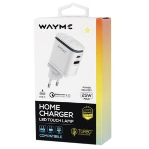 WAYME 25W USB-C PD + QC3.0 mains charger with touch LED lamp + adapters - plugs for EU, UK and US sockets - Image 4