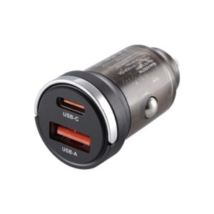 WAYME Automobilinis įkroviklis 12/24V, USB 18W + USB-C PD 33W, with ring, transparent black