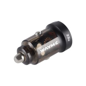 WAYME Automobilinis įkroviklis 12/24V, USB 18W + USB-C PD 33W, with ring, transparent black - Image 2