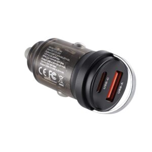 WAYME Automobilinis įkroviklis 12/24V, USB 18W + USB-C PD 33W, with ring, transparent black - Image 3