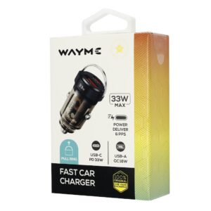 WAYME Automobilinis įkroviklis 12/24V, USB 18W + USB-C PD 33W, with ring, transparent black - Image 4
