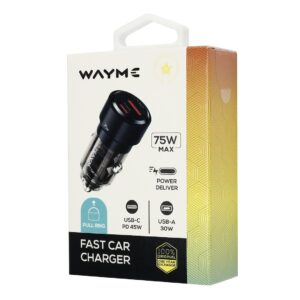 WAYME Automobilinis įkroviklis 12/24V, USB 30W + USB-C PD 45W, transparent black - Image 3