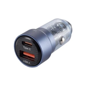 WAYME Automobilinis įkroviklis 12/24V, USB 30W + USB-C PD 45W, transparent blue