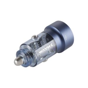 WAYME Automobilinis įkroviklis 12/24V, USB 30W + USB-C PD 45W, transparent blue - Image 2