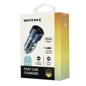 WAYME Automobilinis įkroviklis 12/24V, USB 30W + USB-C PD 45W, transparent blue - Image 3