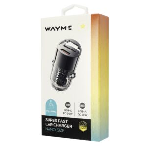 WAYME Automobilinis įkroviklis 12/24V, USB 18W + USB-C PD 30W, nano with ring - Image 5