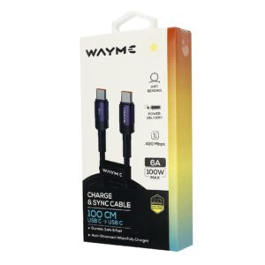 Wayme Mikropluošto pintas įkrovimo ir sinchronizavimo laidas, 100cm, USB-C > USB-C, Max 100W, purple - Image 4