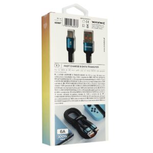 Wayme Mikropluošto pintas įkrovimo ir sinchronizavimo laidas, 100cm, USB > USB-C, Max 100W, turquoise - Image 5