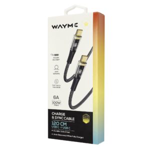 Wayme Mikropluošto pintas įkrovimo ir sinchronizavimo laidas, 120 cm, USB-C > USB-C PD, max 100W - Image 4