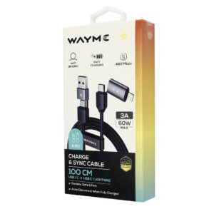 Wayme Mikropluošto pintas įkrovimo ir sinchronizavimo laidas, 100 cm (4in1) USB / C > USB-C / Lightning, max 60W - Image 4
