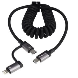 Wayme Mikropluošto pintas įkrovimo ir sinchronizavimo laidas, spiral, 50 - 150 cm, USB-C > USB-C / Lightning, max 60W