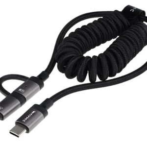 Wayme Mikropluošto pintas įkrovimo ir sinchronizavimo laidas, spiral, 50 - 150 cm, USB-C > USB-C / Lightning, max 60W - Image 2