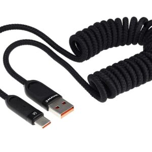 Wayme Mikropluošto pintas įkrovimo ir sinchronizavimo laidas, spiral, 50 - 180 cm, USB > USB-C, Max 100W, juodos spalvos