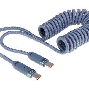 Wayme Mikropluošto pintas įkrovimo ir sinchronizavimo laidas, spiral, 50 - 180 cm, USB-C > USB-C, Max 100W, Blue