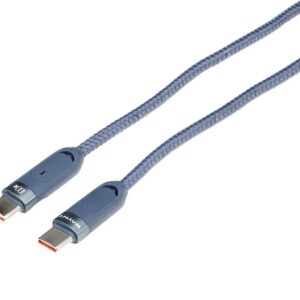 Wayme Mikropluošto pintas įkrovimo ir sinchronizavimo laidas, spiral, 50 - 180 cm, USB-C > USB-C, Max 100W, Blue - Image 2