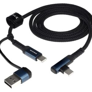 Wayme Mikropluošto pintas įkrovimo ir sinchronizavimo laidas, 100 cm, USB/C > USB-C 90°, max 60W