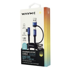Wayme Mikropluošto pintas įkrovimo ir sinchronizavimo laidas, 100 cm, USB/C > USB-C 90°, max 60W - Image 4