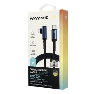 Wayme Mikropluošto pintas įkrovimo ir sinchronizavimo laidas, 100 cm, USB-C > USB-C 90°, max 60W - Image 4