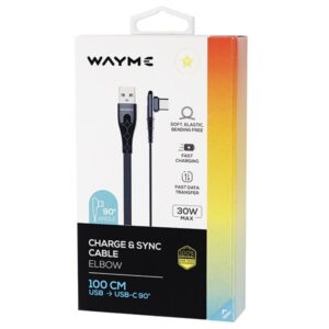 Wayme Mikropluošto pintas įkrovimo ir sinchronizavimo laidas, 100 cm, USB > angled USB-C, max 30W - Image 3