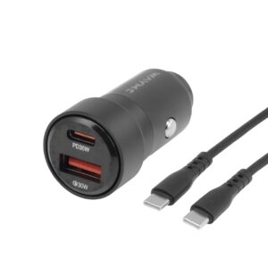 WAYME Automobilinis įkroviklis 12/24V, USB 30W + USB-C PD 30W + USB-C > USB-C 100 cm cable, max 60W