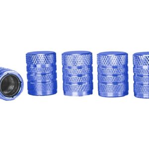 Aluminum ratlankių ventilių dangteliai with plastic thread insert, 5 vnt, blue