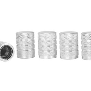 Aluminum ratlankių ventilių dangteliai with plastic thread insert, 5 vnt, silver