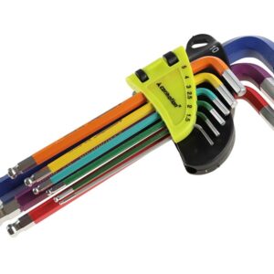 Spherical šešiakampiai raktai, 180 mm, sizes 1.5 - 10 mm, 9 vnt, mixed colors